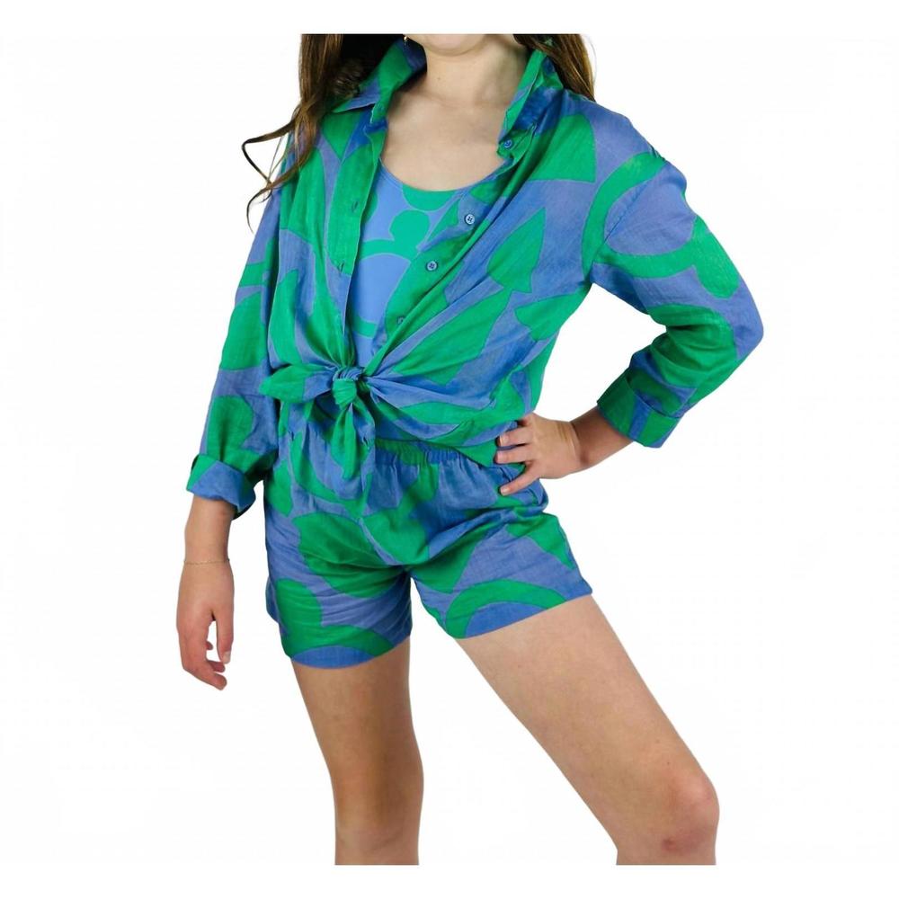 NEW COMPANIA FANTASTICA girl's summer vibes swim cover shirt in blue/green